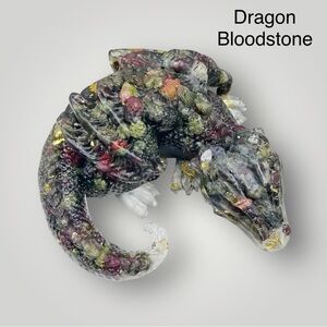 Dragon Bloodstone Gemstone and Gold Flake Dragon Resin Figurine